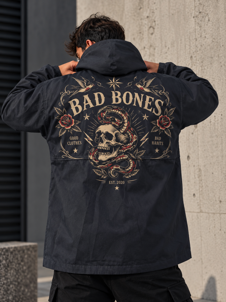 Anorak oversize azul navy skull bad