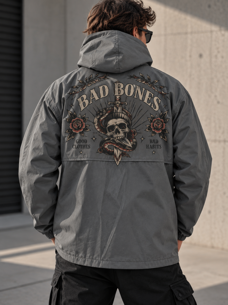 Anorak oversize gris topo diseño snake