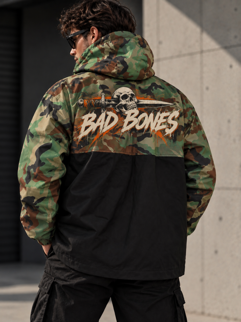 Anorak oversize militia black diseño bones