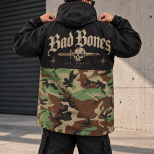 Anorak oversize  black  militia diseño bones skull